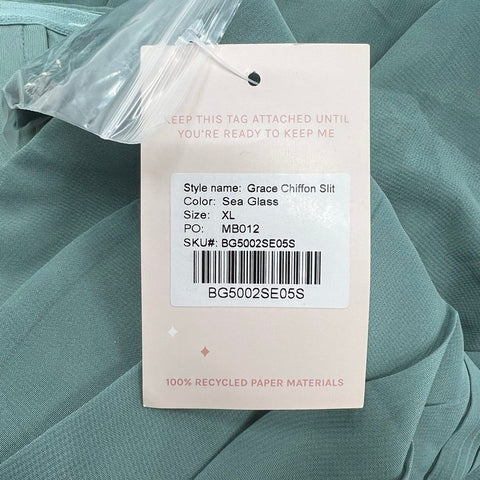 NWT Birdy Grey Grace Chiffon Slit Bridesmaid Dress Sea Glass Strapless Gown Sz