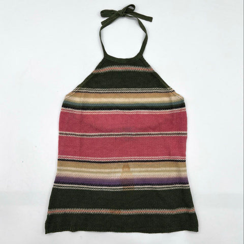 Vintage Y2K Ralph Ralph Lauren Women's Multicolor Striped Halter Knit Top Sz S