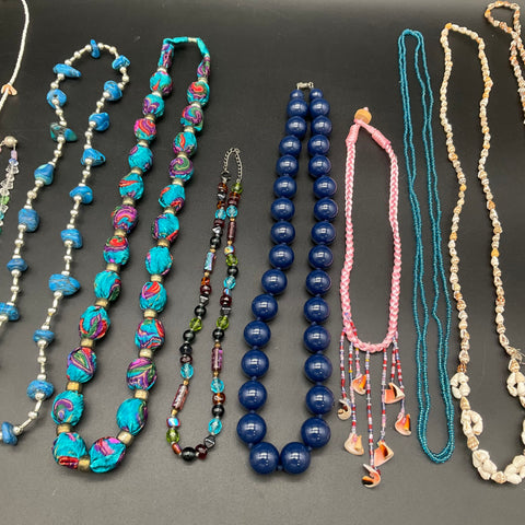 Mixed Fashion Jewelry Necklace Lot 0.94 Lbs Beaded Shell Cross Pendant 13 Pc