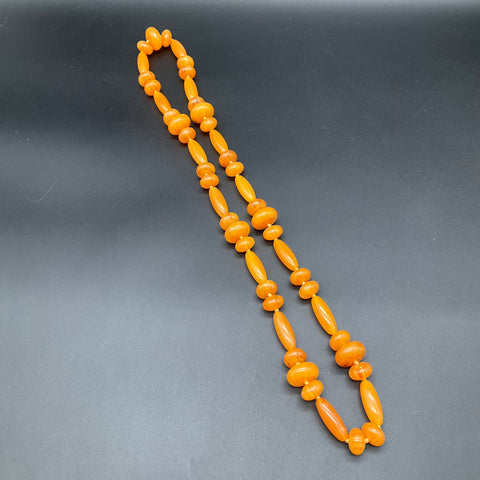 Vintage Chunky Lucite Bead Necklace Butterscotch Amber Tone Graduated 36"
