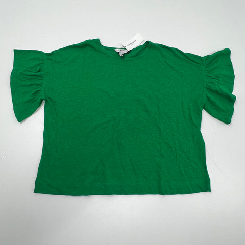LK Bennett NWT TJ Gwyneth Green Ruffle Sleeve Linen Blend Top Womens L