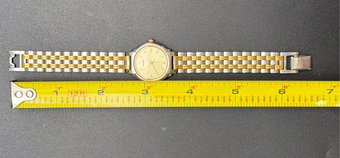 Seiko V701-2B90 Two Tone Stainless Steel Ladies Quartz Watch 6.5" New Battery