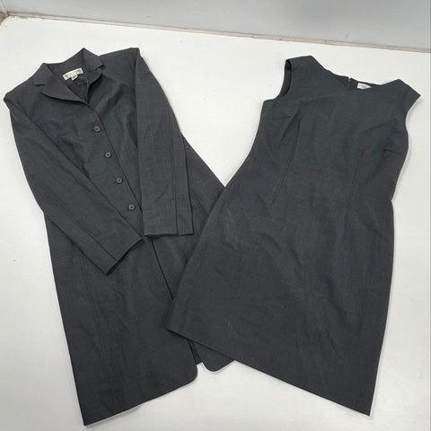 Vintage Y2K Casual Corner Studio Women's Gray 2pc Dress & Jacket Suit Sz 8