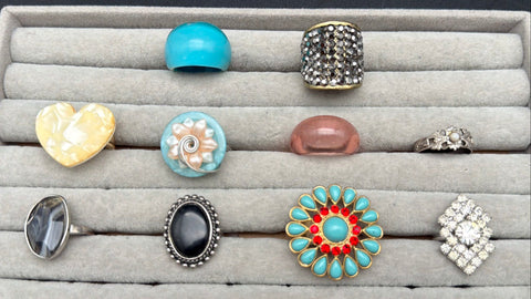 Fashion Jewelry Lot of 22 Costume Statement Stretch Rings Rhinestone Resin