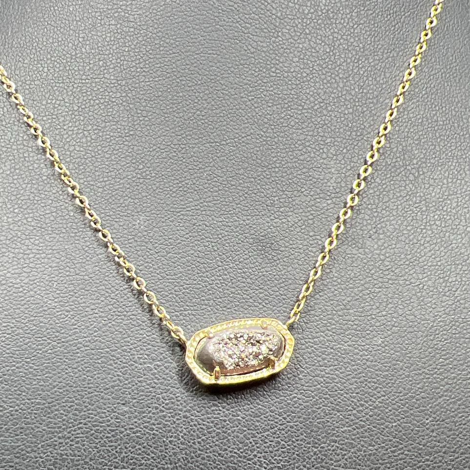 Kendra Scott Grey Druzy Stone Necklace 4.7g