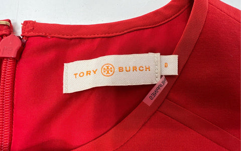 Tory Burch Women's Red Cap Sleeve Fit & Flare A-Line Panelled Dress Size 0