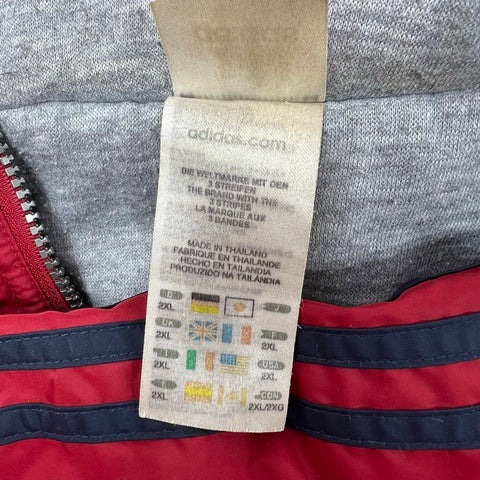 Vintage 90s Adidas Reversible Hooded Puffer Bomber Jacket Red Gray Sz 2XL