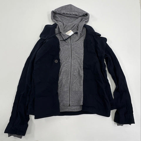 Hei Hei Women's Layered Look Hooded Peacoat Jacket Black Sz S