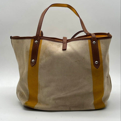 Coach Beige Yellow Canvas Market Tote Bag Space Rocket Stars Patches