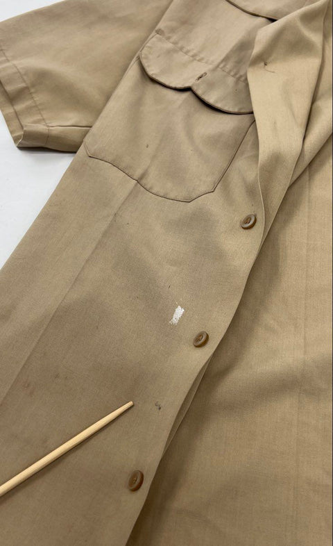 Vintage 70s Military Khaki Short Sleeve Single Stitch Utility Shirt Sz S