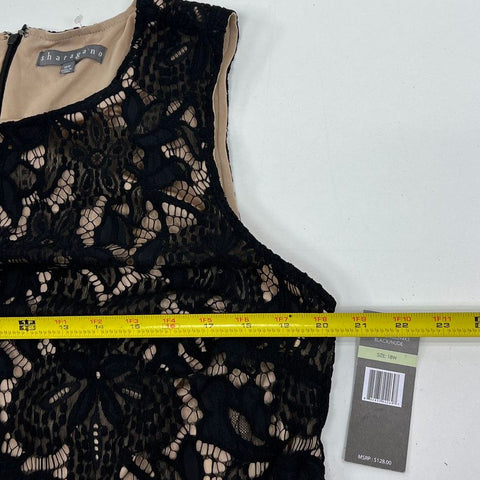 Sharagano NWT Black Tan Floral Lace Sheath Dress Women's Size 16W