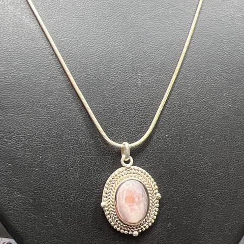 925 Sterling Silver Abalone Oval Pendant Necklace 11.11