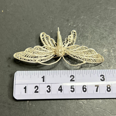 Antique Sterling Silver Filigree Butterfly Moth Brooch 10.77g