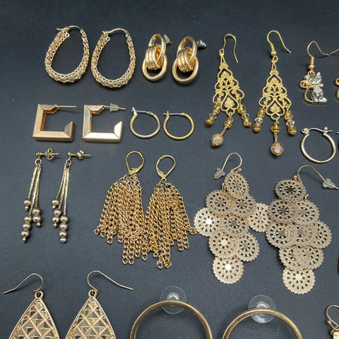 Vintage to Modern Costume Jewelry Earrings Lot 20 Pairs Gold Silver Tone Mixed