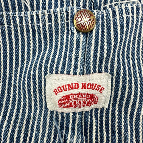Vintage Round House Kids Hickory Stripe Denim Workwear Overalls USA Made Sz 16