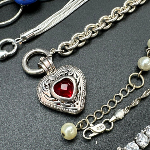 Silver Tone Costume Jewelry Bracelet Lot of 12 Vintage to Modern Tennis Heart