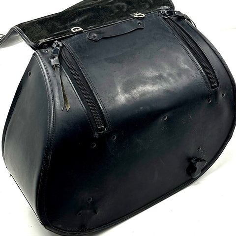 U.S. Saddlebag Co. Single Leather Motorcycle Saddle Bag Black Flame Design