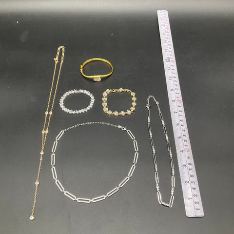 Costume Jewelry Lot of 6 Gold Silver Tone Paperclip Necklaces Tennis Bracelets