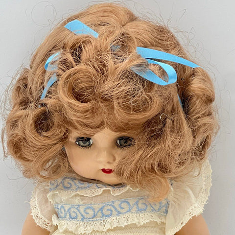 Vintage Ideal Doll 14 Inch Hard Plastic Sleep Eyes Made In USA White Dress