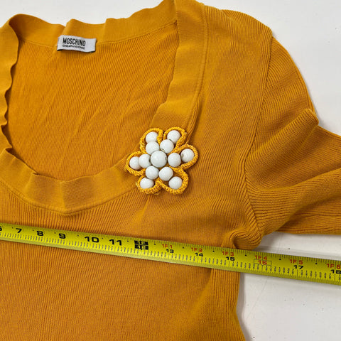 Vintage Y2K Moschino Cheap And Chic Yellow Ribbed Knit Peplum Top Women's