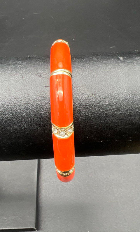 Lot of 6 Hinged Enamel Bangle Bracelets Stacking Modern Boho Rhinestone Studded