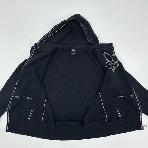 Vanity Women's Black Fleur De Lis Studded Full Zip Hoodie Sz L