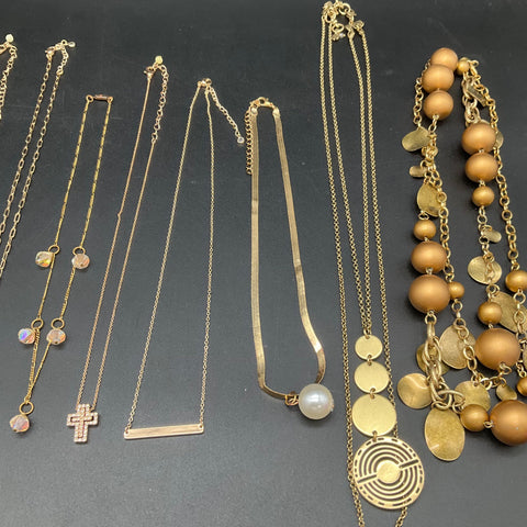 Gold Tone Fashion Necklace Lot 13pc Pendants Initial Heart Cross Bar Chains