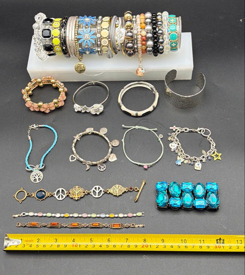 Vintage to Modern Costume Jewelry Bracelet Lot Lucky Brand Bangle Charm 1 lb