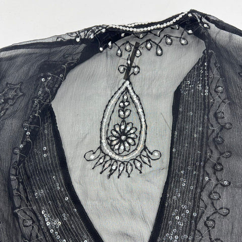 Pashi Chowdhury Women's Black Silk Kurti Sheer Sequined Dress India Sz L NWT