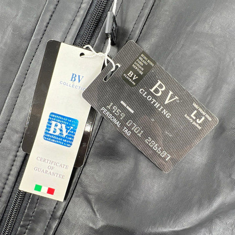 BV Clothing Men's Black Faux Leather Jacket Full Zip Size M NWT COA