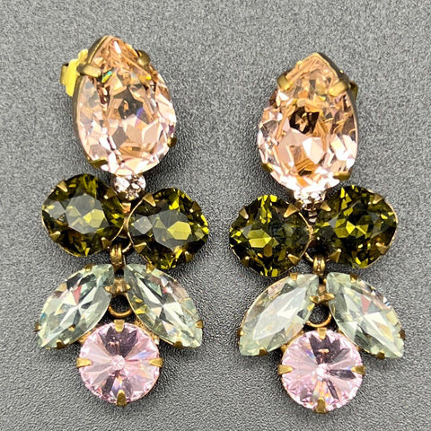 Sorrelli Signed Bronze Tone Multi-Color Crystal Cluster Dangle Drop Earrings 2"