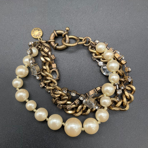 J. Crew Gold Tone Faux Pearl Clear Rhinestone Multi-Strand Necklace Bracelet Lot
