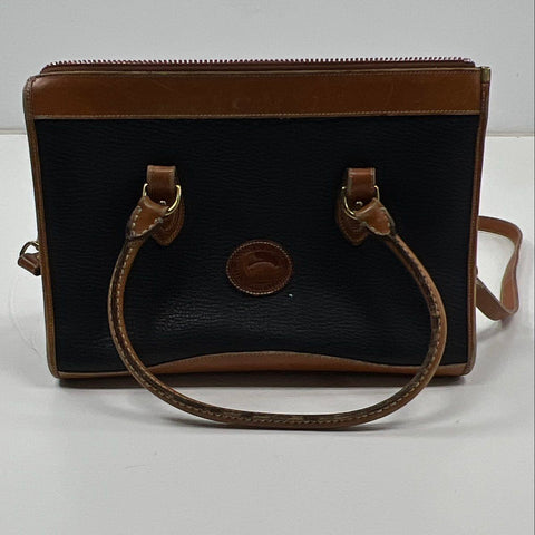 Vintage 90s Dooney Bourke Black Tan All Weather Leather Satchel Crossbody Bag