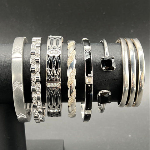 Silver Tone Bracelet Jewelry Lot of 13 J. Crew Bangle Cuff Stretch Rhinestone