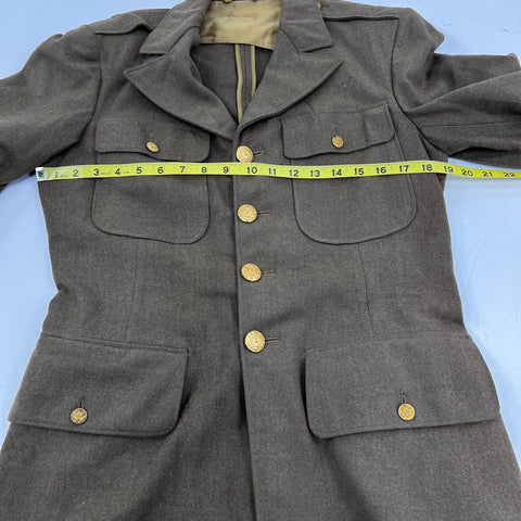 Vintage 1940s US Army Wool 4-Pocket Service Coat Tunic Brass Buttons Sz 38R