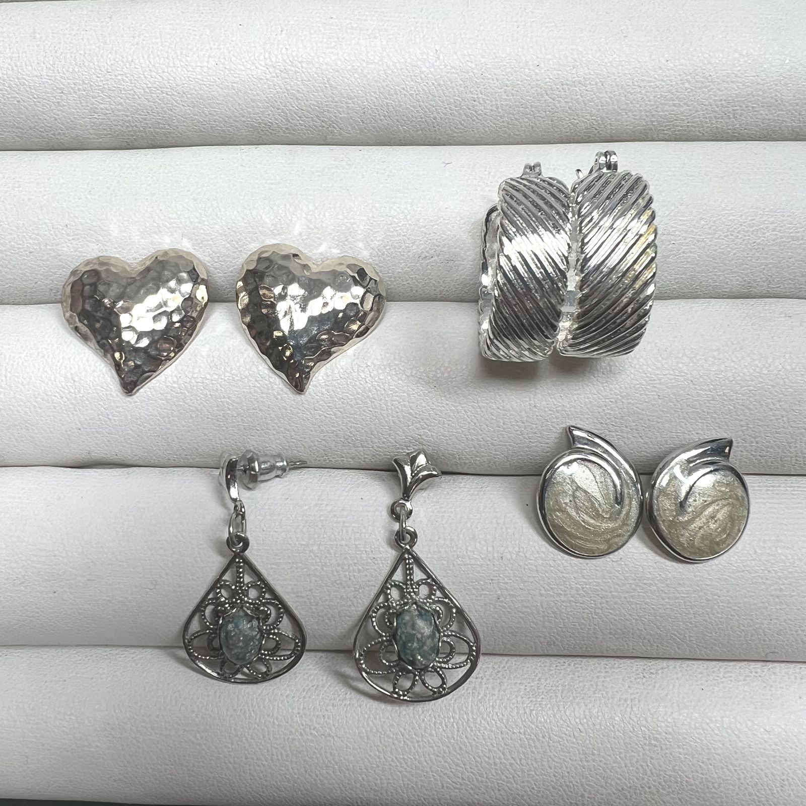 Silver Tone Pierced Earrings Styles Vary Heart Shaped Studs