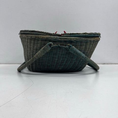 Vintage Watermelon Woven Wicker Picnic Basket Red Green Butterfly Lid Large