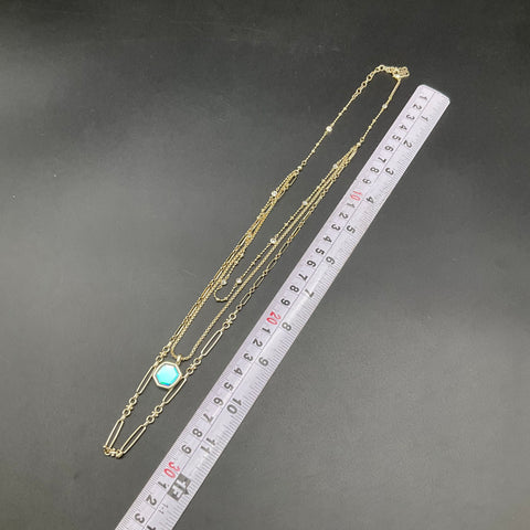 Kendra Scott Layered Necklace Gold Tone Hexagon Iridescent Pendant 3-Strand