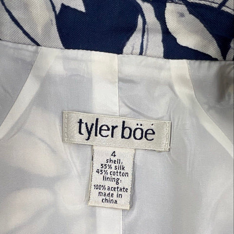 Tyler Boe Women's Topper Jacket Navy Blue Floral Silk Blend Open Front Sz 4