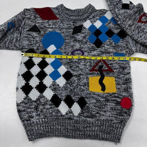 Vintage 90s FIX Geometric Patchwork Abstract Knit Sweater Sz S