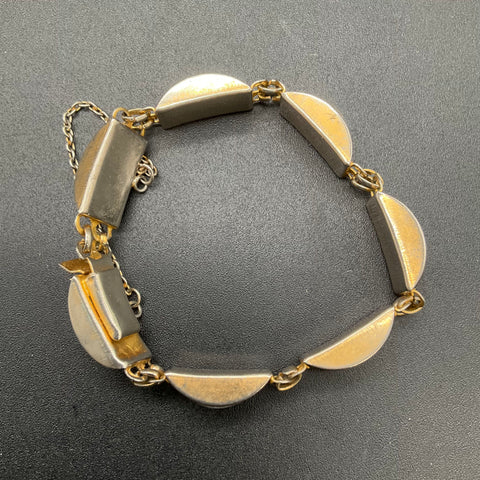 Vintage Damascene Panel Link Bracelet Bird & Flower Motif Gold Tone 6.75"