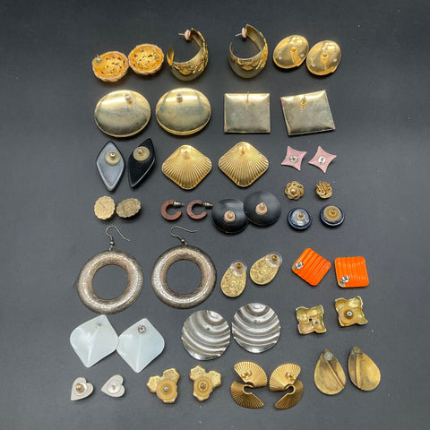 Vintage Retro Costume Jewelry Earrings Lot of 24 Pairs Gold Silver Tone Bold