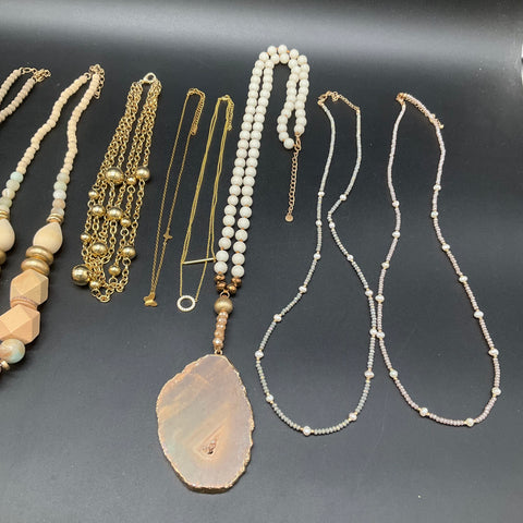 Vintage to Modern Costume Jewelry Lot 0.75 lbs Agate Beaded Multi-strand Chains