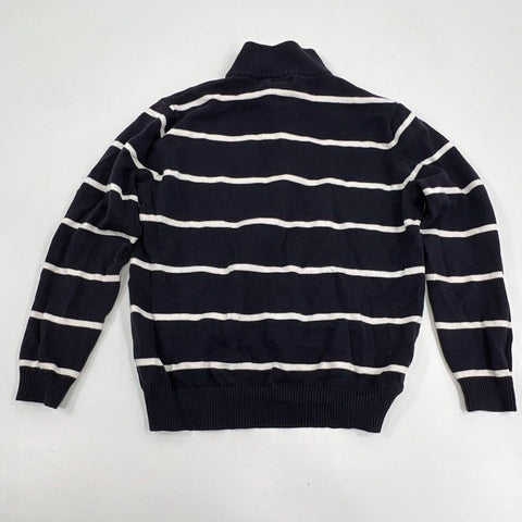 Vintage Y2K Polo Jeans Co Men's 1/4 Zip Sweater Navy Striped Flag Logo L