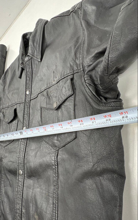 Vintage 90s Hot Leathers Snap Front Biker Leather Shirt Jacket Sz XL