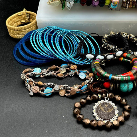 Vintage to Modern Costume Jewelry Lot 45+ Bracelets Bangles Beaded Boho Charms