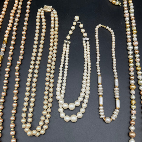 Vintage Faux Pearl Jewelry Lot of 5 Necklaces Multi-Strand Graduated Mid-Century