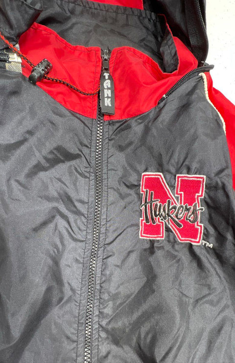 Vintage 90s Tank Nebraska Huskers Embroidered Hooded Windbreaker Jacket Sz L
