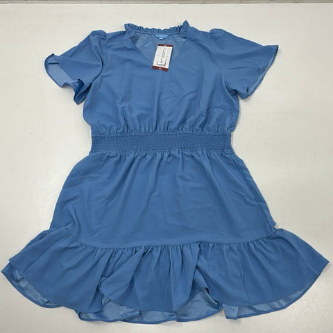 Draper James Women's Blue Tiered Dress V-Neck Smocked Waist Ruffle Sz XL NWT