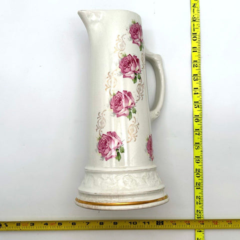 Royal Firenze China Pitcher Pink Rose Floral Gold Trim Victorian Style Vintage